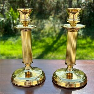 VTG Coppercraft USA Brass Gold Pillar Column Candlestick Holders Art Deco Style